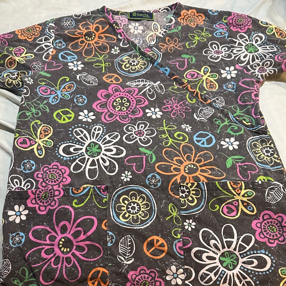 Colorful Floral Women's Scrub Top